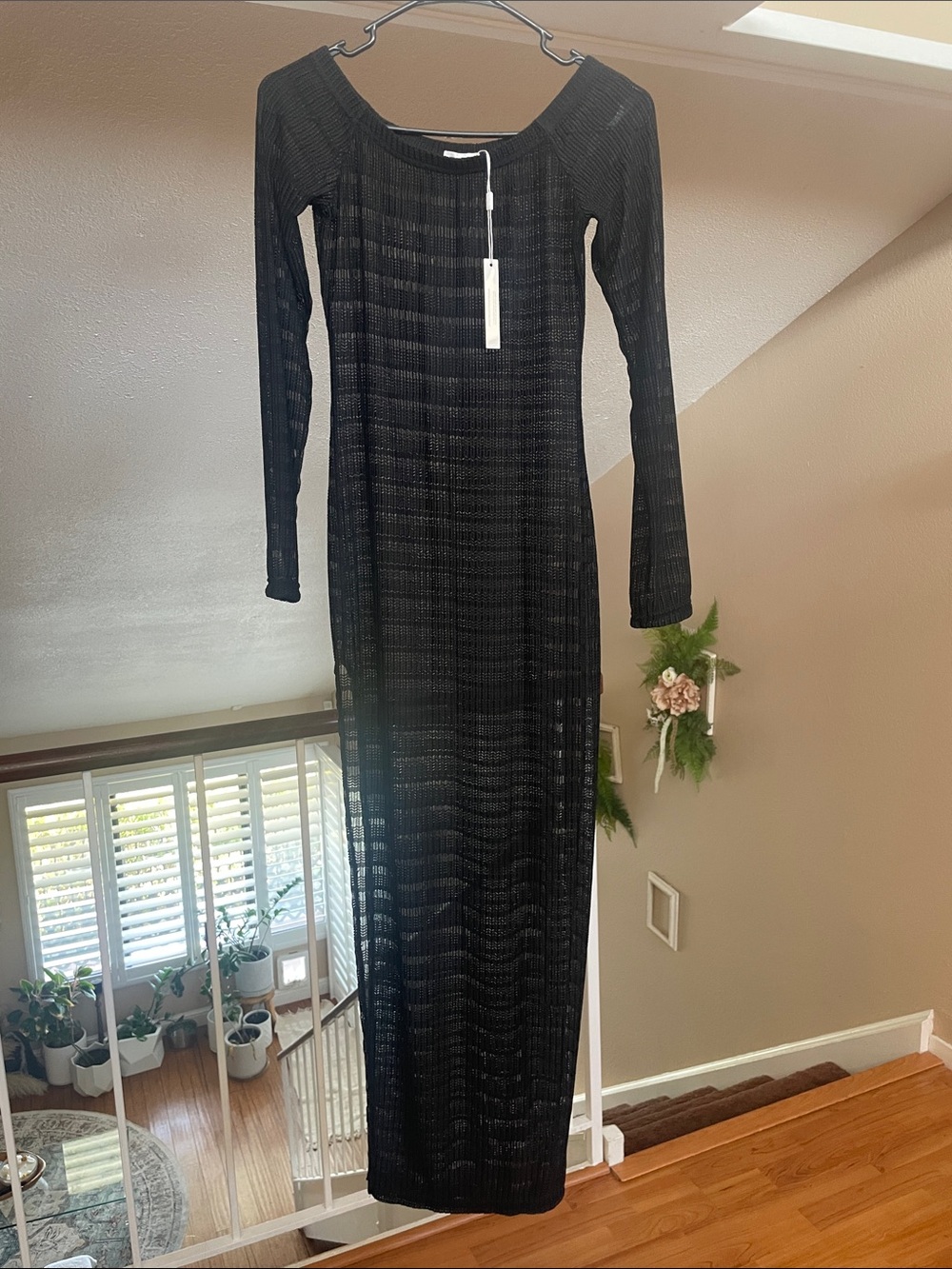 Black Long-Sleeve Swim Coverup Maxi